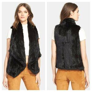 Yves Salomon Waterfall Front Sleeveless Vest Rabbit Fur Black Women's 36 S